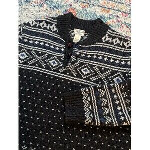 L.L.Bean Classic Ragg Wool Sweater, Henley, Fair Isle Men's Size Medium‎